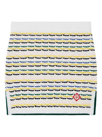 Casablanca Wool Skirt With Ribbed Hem And Side Vents In White