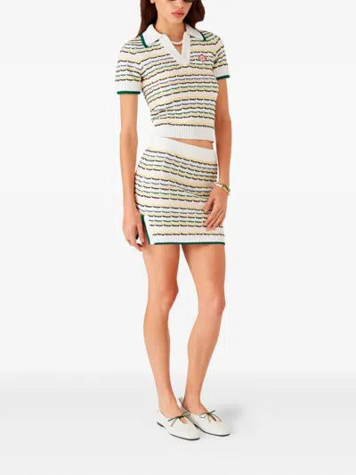 Casablanca Wool Skirt With Ribbed Hem And Side Vents In White