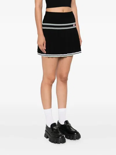 Casablanca Stripe Pleated Skirt In Black