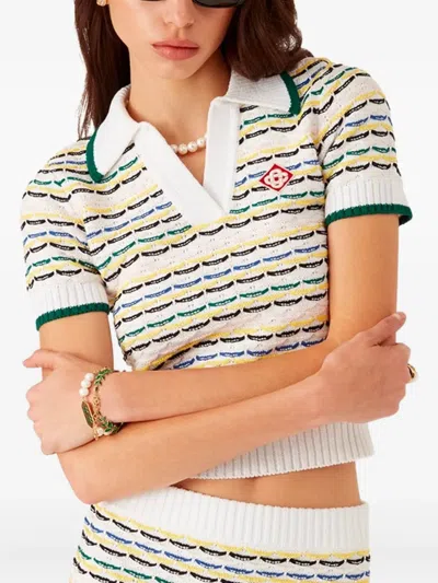 Casablanca Contrasting Ribbed Hem Short Sleeves V-neck In Brown