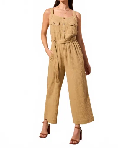 Tribal Sleeveless Button-front Gauze Jumpsuit In Nude In Brown
