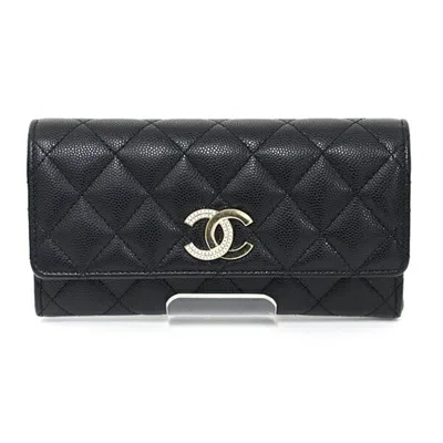 Pre-owned Chanel Grained Calfskin Wallet (bi-fold) () In Black
