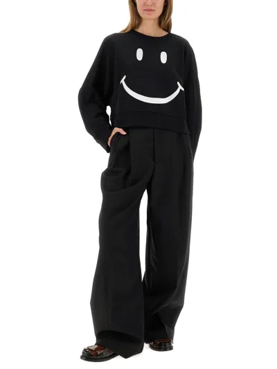 Moschino High Waist Wide Leg Trousers In Black