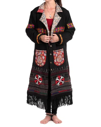 Standawt Tassel Merino Wool Coat In Black/red/pink In Black