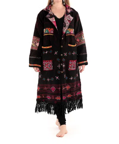 Standawt Hand-embroidered Patches Merino Wool Coat In Black/pink/red In Multi