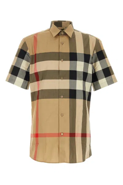 Burberry Men Cotton Shirt With Check Print In Multi