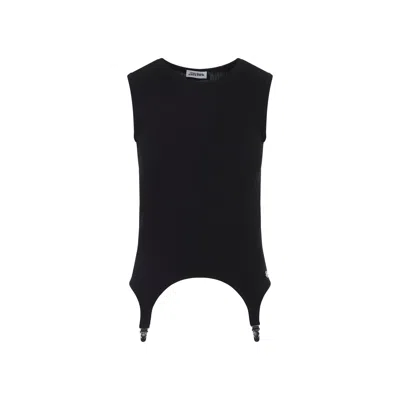 Jean Paul Gaultier Suspender Ribbed Tank Top In Black