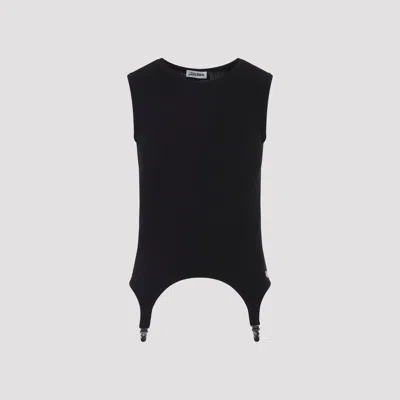 Jean Paul Gaultier Suspender Ribbed Tank Top In Black