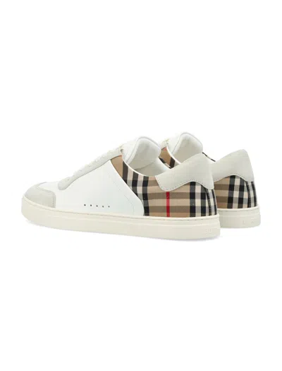 Burberry Check Motif Leather Sneakers In White