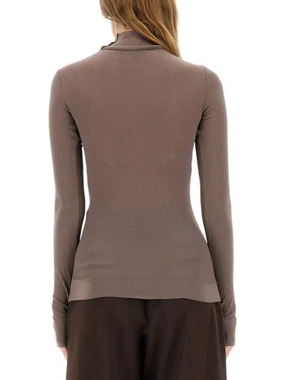 Lemaire Wool High Neck Sweater In Brown