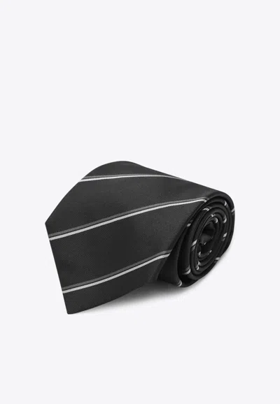 Saint Laurent Striped Silk Tie In Brown