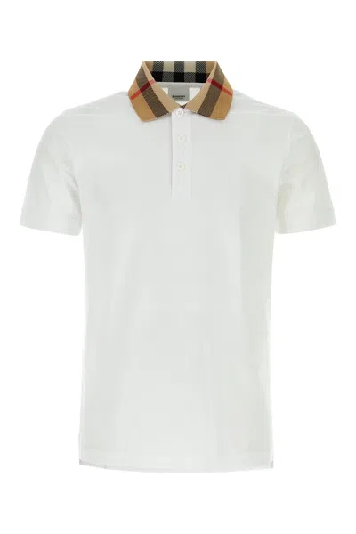 Burberry Check-collar White Polo Shirt With Three-button Placket