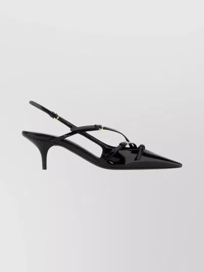 Miu Miu Leather Strappy Sling Back Kitten Pumps In Black