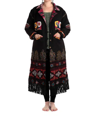 Standawt Hand-embroidered Patches Merino Wool Coat In Black/red/white In Black