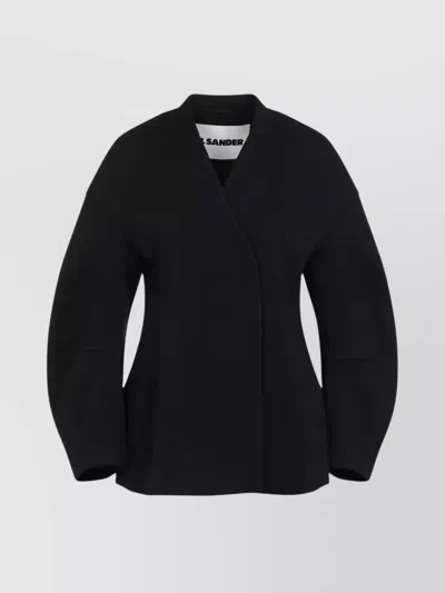 Jil Sander V-neck Wool Wrap Jacket In Black