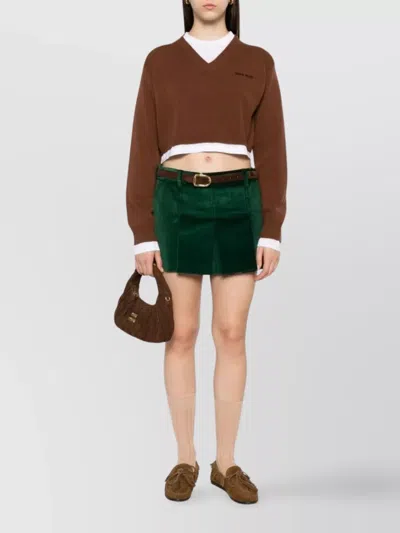 Miu Miu High Waist Mini Skirt Front Pleats In Green