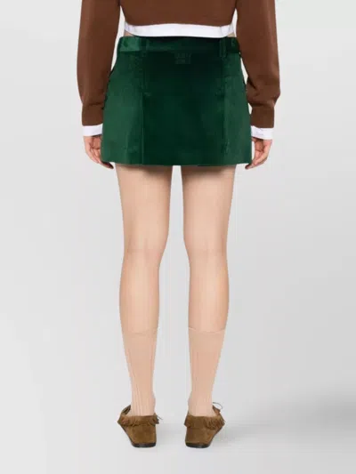 Miu Miu High Waist Mini Skirt Front Pleats In Green