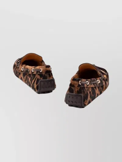 Tod's Leopard Print Leather Slip-on Loafers With Signature Rubber Outsole In Brown