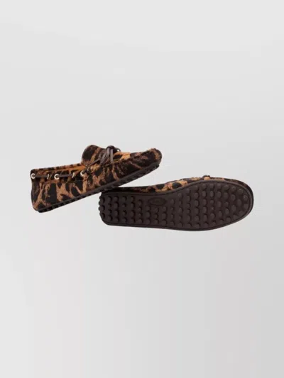 Tod's Leopard Print Leather Slip-on Loafers With Signature Rubber Outsole In Brown