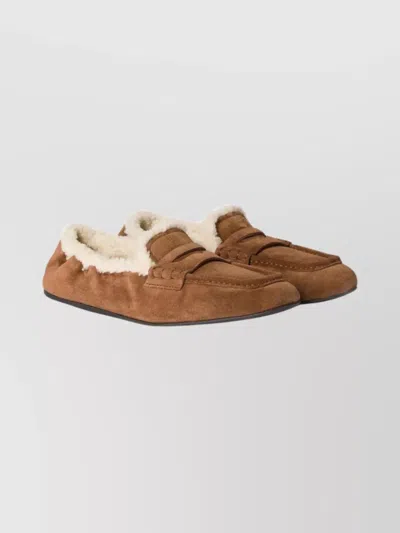 Miu Miu Suede Loafers With Flat Rubber Sole In Brown