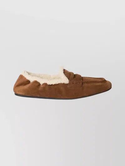 Miu Miu Suede Loafers With Flat Rubber Sole In Brown