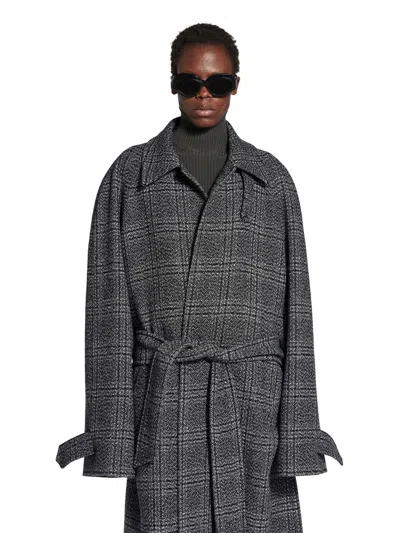 Balenciaga Vintage Checked Wool One Layer Raglan Coat Clothing In Multi