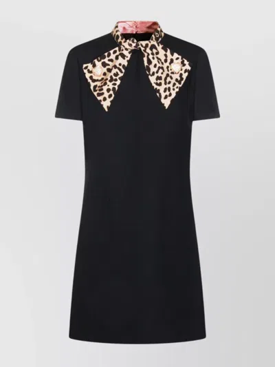 Valentino Black Crepe Couture Dress With Animal-print Bow
