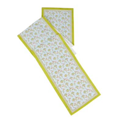 Tiramisu Tropical Opulence Block Print Cotton Table Runner In Green