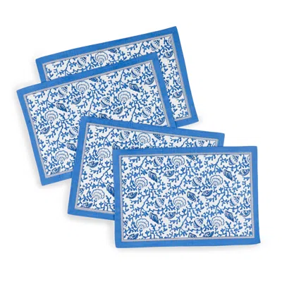 Tiramisu Seaside Serenity Block Print Cotton Placemats In Blue