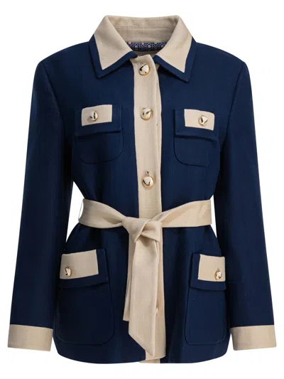 Valentino Blue/ivory Jacket With Belt In Blue