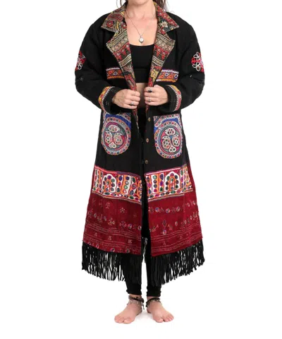 Standawt Merino Wool Coat In Black Multi In Multi