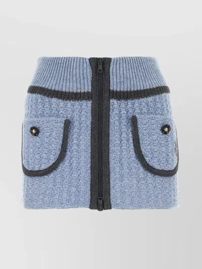 Cormio Anna Floral Embroidery Mini Knitted Skirt In Blue Pervinca