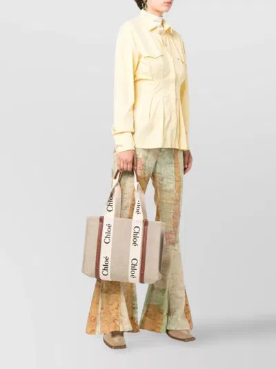 Chloé Structured Tote Bag With Leather And Linen Blend In Neutral