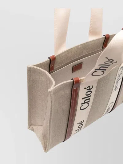 Chloé Structured Tote Bag With Leather And Linen Blend In Neutral