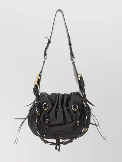 Isabel Marant Bolton Embellished Tasseled Textured-leather Shoulder Bag In Black