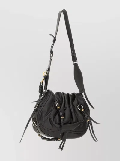 Isabel Marant Bolton Embellished Tasseled Textured-leather Shoulder Bag In Black