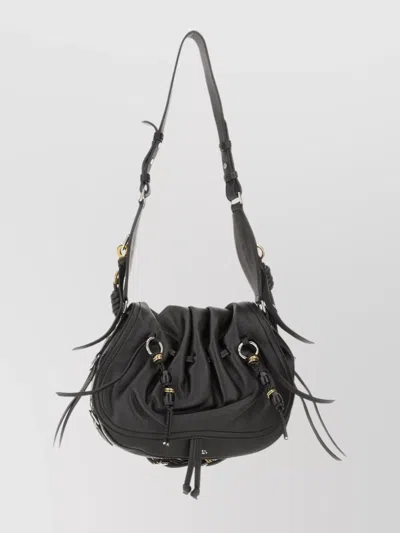 Isabel Marant Bolton Embellished Tasseled Textured-leather Shoulder Bag In Black