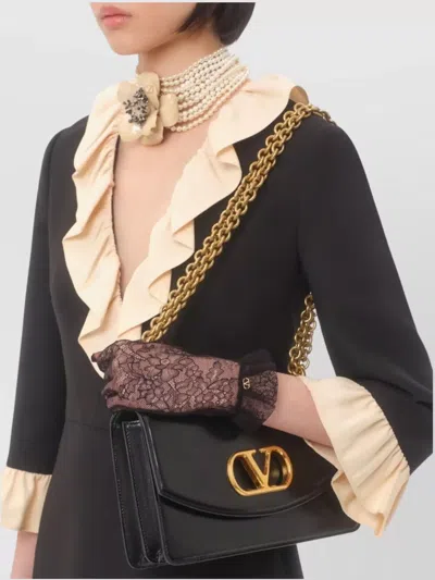 Valentino Womens Navy Betulla Ruffled V-neck Wool And Silk Midi Dress In Gold