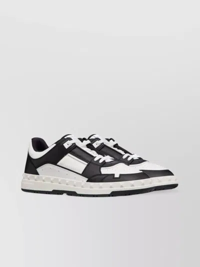 Valentino Garavani 'freedots' White And Black Low Top Sneakers With Studs In Leather Man