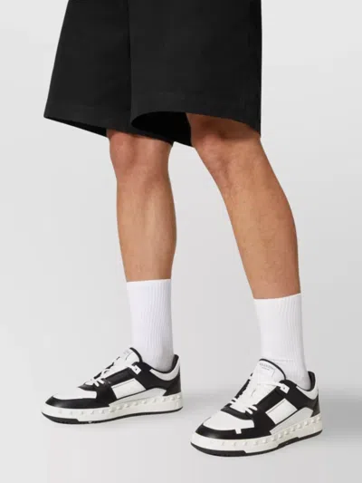 Valentino Garavani 'freedots' White And Black Low Top Sneakers With Studs In Leather Man
