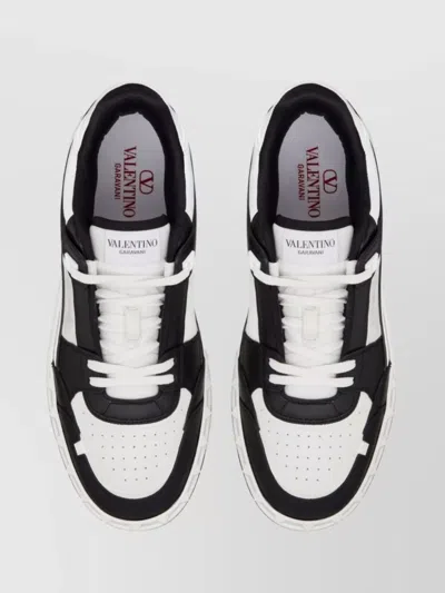 Valentino Garavani 'freedots' White And Black Low Top Sneakers With Studs In Leather Man