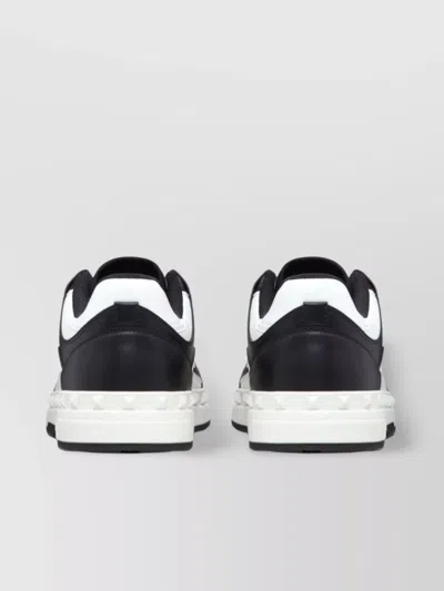 Valentino Garavani 'freedots' White And Black Low Top Sneakers With Studs In Leather Man