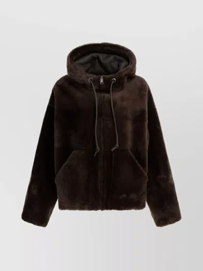 Blancha Versatile Hooded Reversible Jacket Front Pockets In Brown