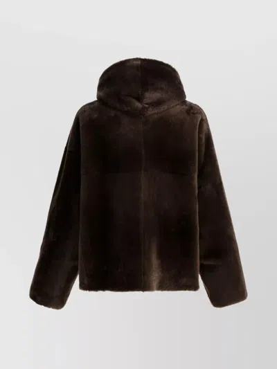 Blancha Versatile Hooded Reversible Jacket Front Pockets In Brown