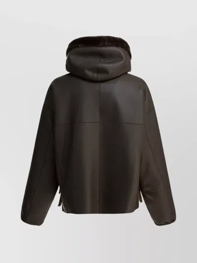 Blancha Versatile Hooded Reversible Jacket Front Pockets In Brown