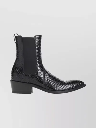 Tom Ford Matte Printed Python Chelsea Boot In Black
