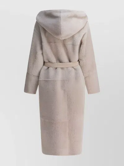 Blancha Hooded Coat With Belted Waist And Pockets In Gray