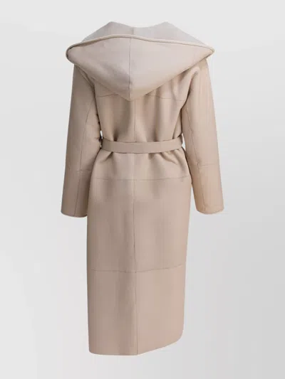 Blancha Hooded Coat With Belted Waist And Pockets In Gray