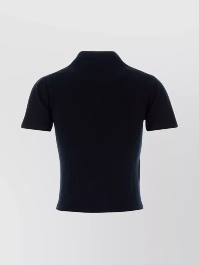 Miu Miu Cashmere Sweater With Mock Neck And Short Sleeves In Black