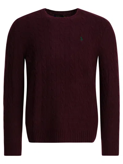 Polo Ralph Lauren Ralph Lauren Cable Knit Jumper Burgundy In Black